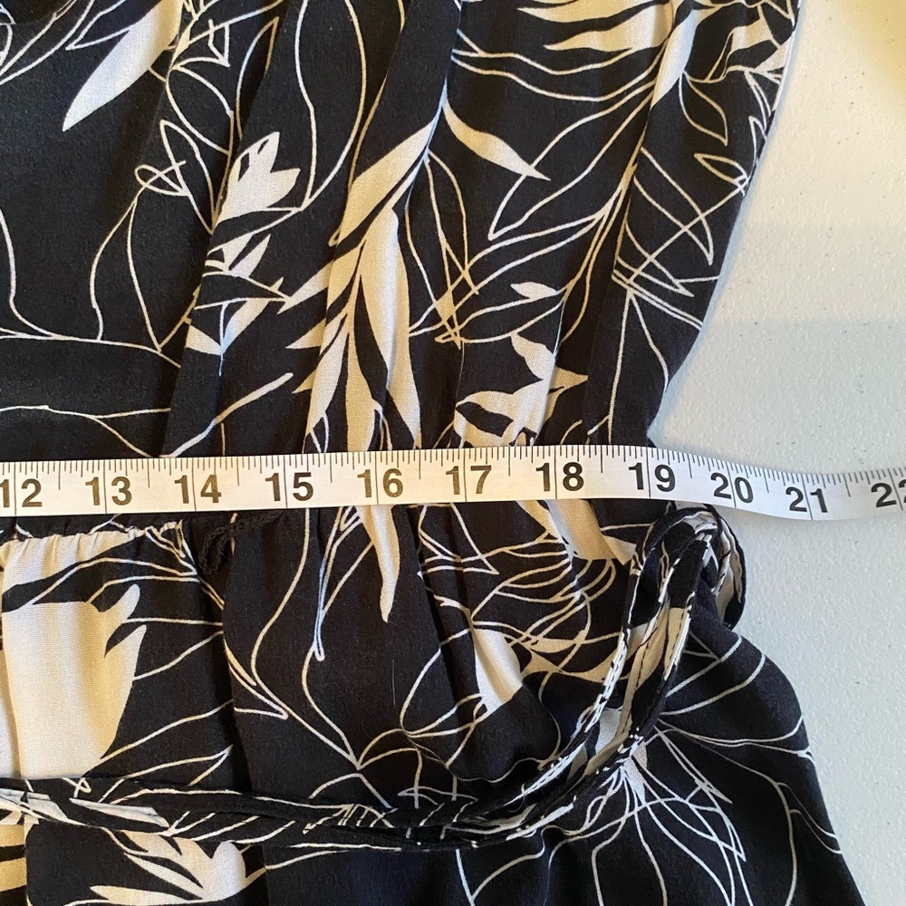Vintage J.B.S. Strapless Wide Leg Tropical Leaves Print Black/White Jumpsuit 3X - Picture 7 of 12